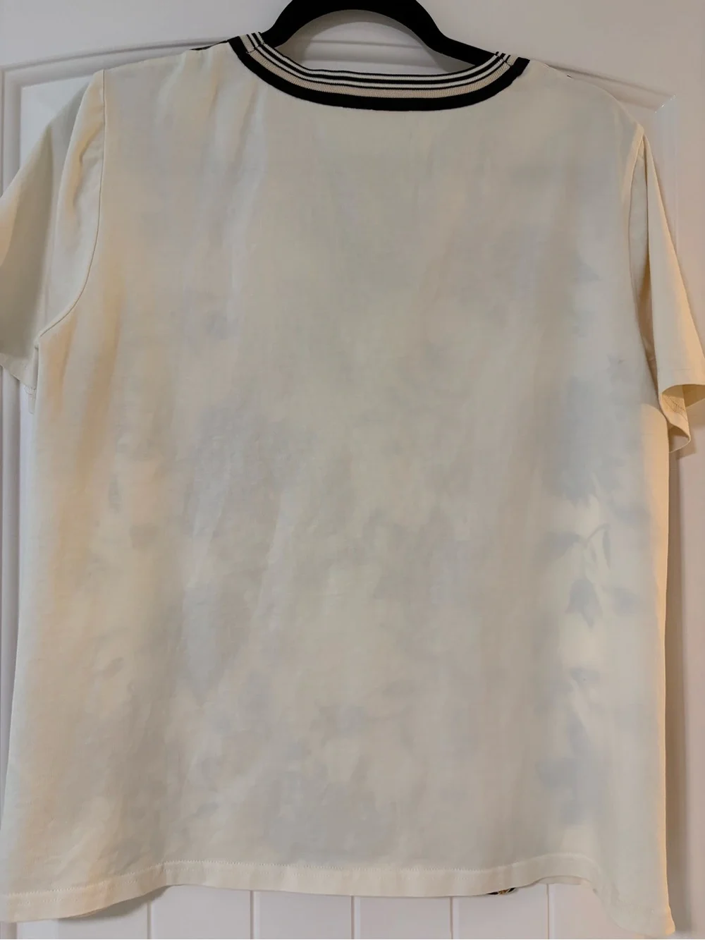 Tory Burch White Short-Sleeve Floral Print Tee with Striped Neck